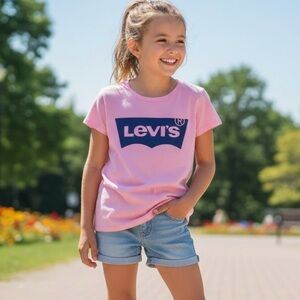 Levi's Kids Coquette Y2K Embellished Vintage Original Batwing Pink Blue T-Shirt